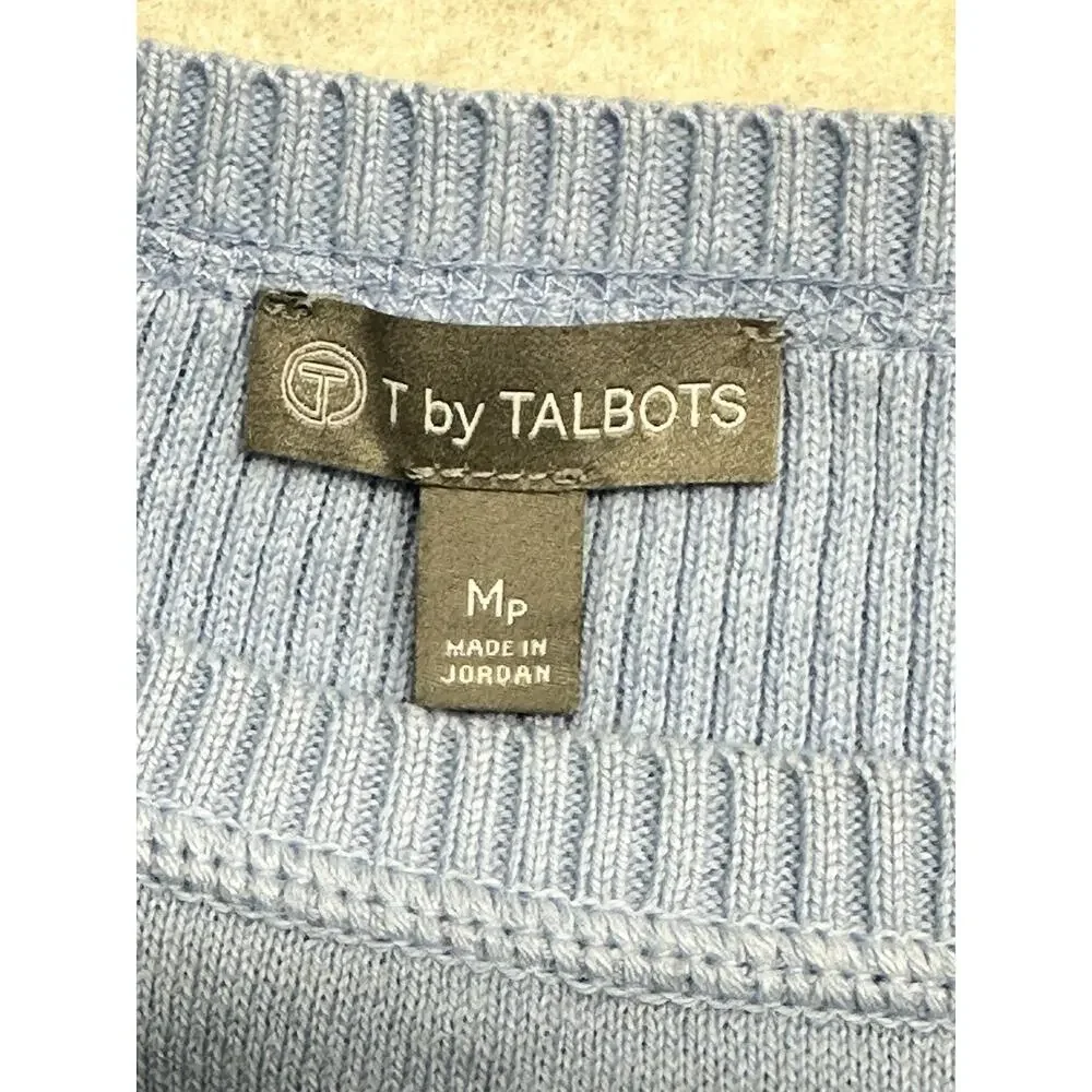 T by Talbots Sweater Womens MP Lightweight Ribbed Light Blue 3/4 Sleeve